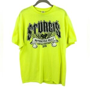 Delta Sturgis Motorcycle Rally Shirt Womens L Neon Yellow Short Sleeve Biker Top